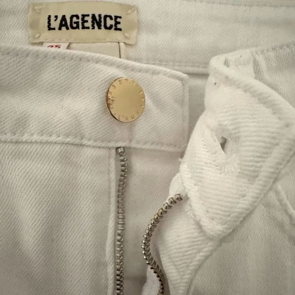 L’AGENCE ‘Audrina’ High Rise Jean In Blanc Worn Destruct Size 25
